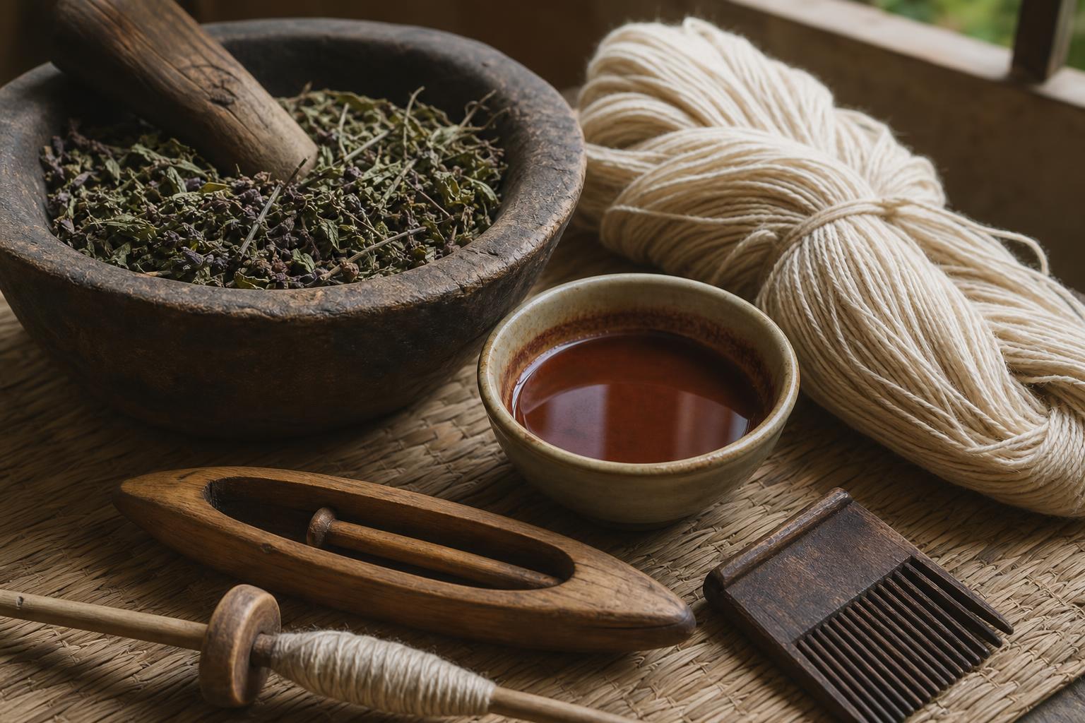 Alat tenun tradisional dan bahan pewarna alam